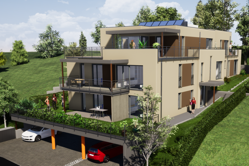 Rost-Wohnbau Mehrfamilienhaus Energiesparhaus Eigentumswohnungen mit Balkon und Tiefgarage