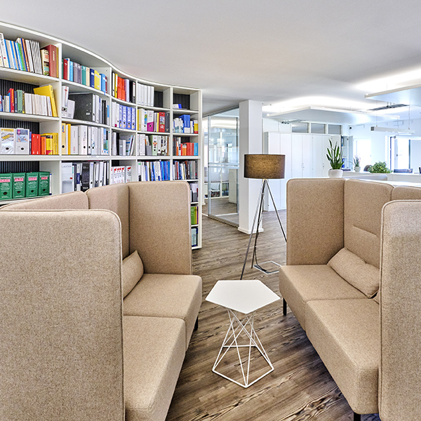 Rost-Wohnbau Energiesparhaus Immobilie Mehrfamilienhaus Sofa mit Bücherregal