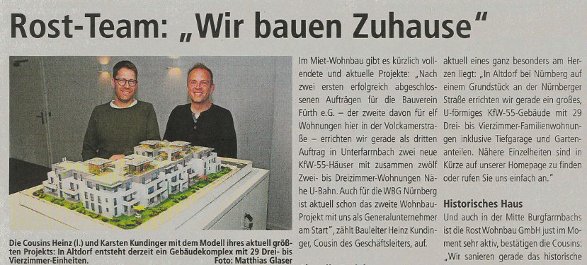 Rost-Wohnbau Zeitungsartikel Energiesparhaus Immobilie Mehrfamilienhaus in Altdorf